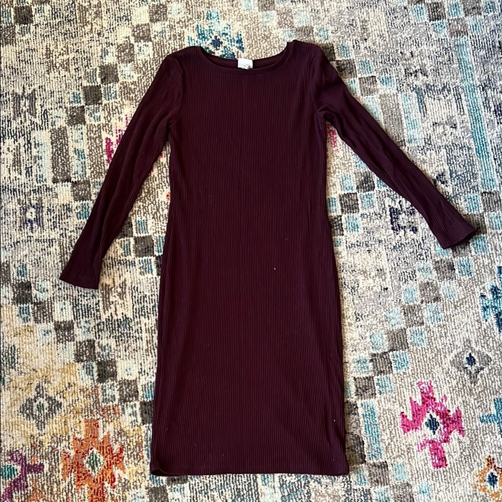 A New Day Red Midi Sheath Dress with Long Sleeves and Bateau Neckline